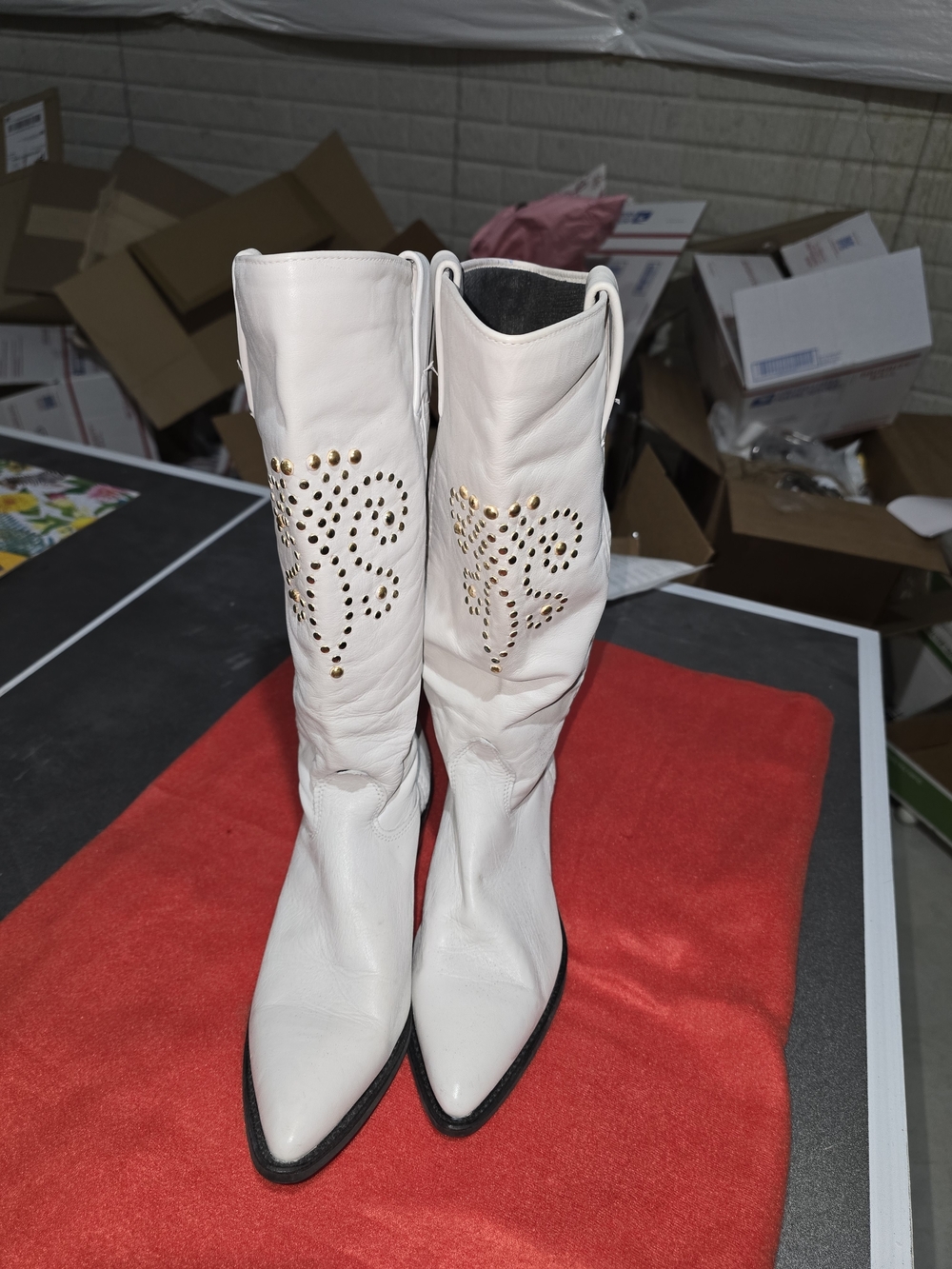 Wrangler White Leather Over-The-Knee Boots with Gold Stud Accents - Picture 7 of 7